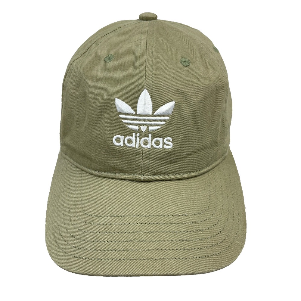 Adidas Hat Cap Strap Back Olive Green White Trefoil Dad Twill VTG Y2K Faded VV3